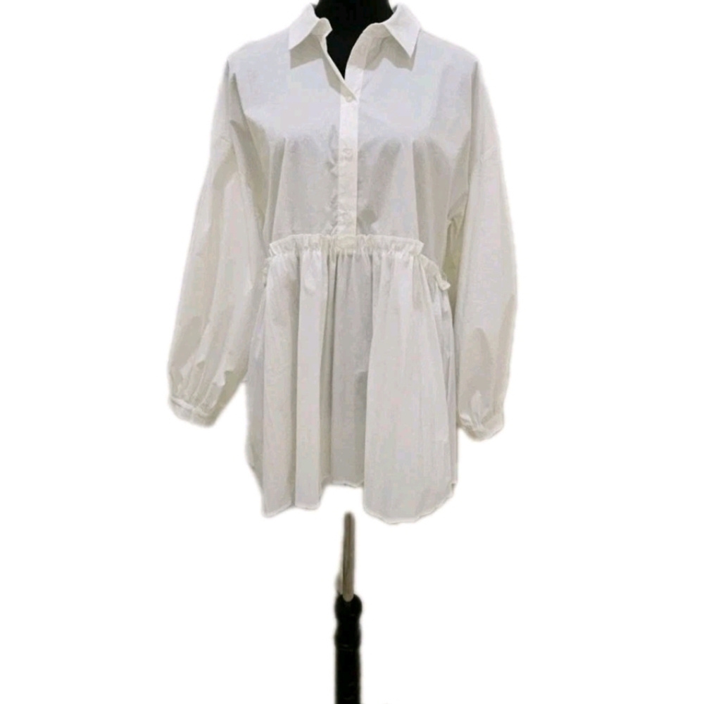 White Long Sleeve Pleated Blouse by Marc New York-NWT-Size Small - Picture 11 of 13